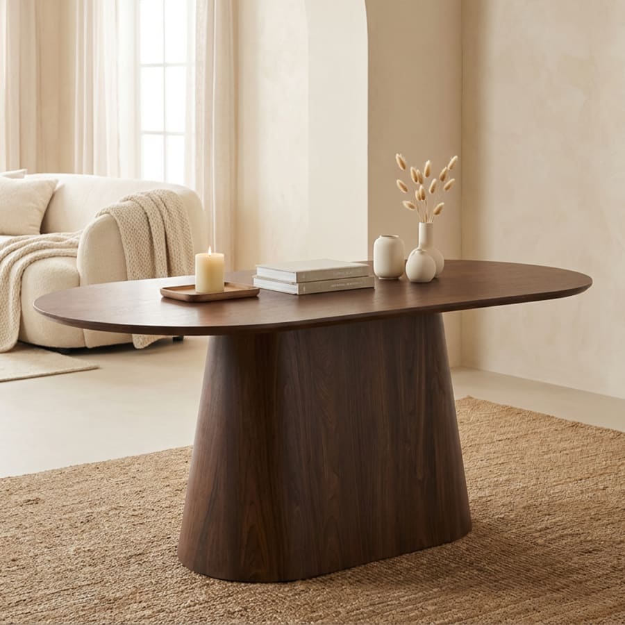 Table &agrave; manger ovale couleur bois fonc&eacute; 180 cm